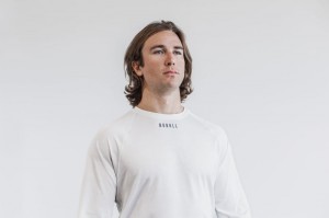 Nobull Laufschuhe Textured Long Sleeve Tee (Camo) T-shirts Herren Weiß Camouflage | OHQM-38745