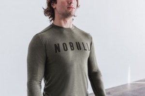 Nobull Long Sleeve Tee T-shirts Herren Grün | ZQTF-60243