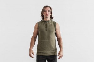 Nobull Microplush Ärmellose Hoodie Herren Grün | LIBD-70321