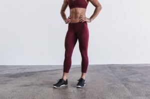 Nobull Mid-Rise Crop Strumpfhose Damen Wine Heather | PEUS-26037