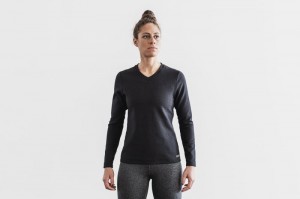 Nobull V-neck Long Sleeve Waffle Sweatshirt Damen Schwarz | LRKQ-75318